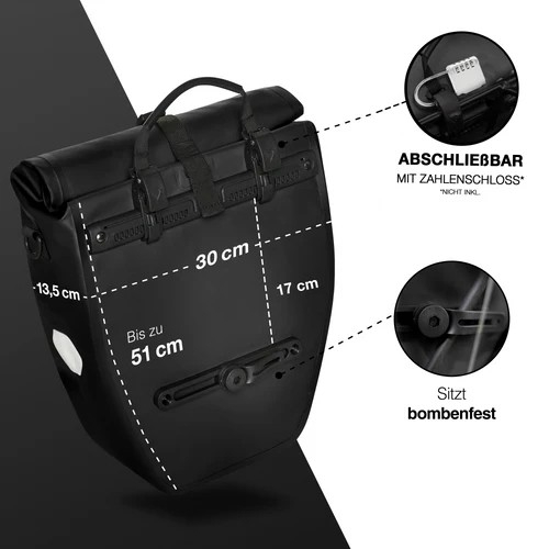 ValkBasic Gepäckträgertasche, 20 Liter, schwarz