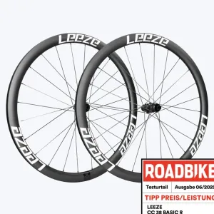 LEEZE CC38 BASIC R, Carbon-Laufradsatz, Shimano, nur 1290 gramm, Farbe: schwarz/schwarz