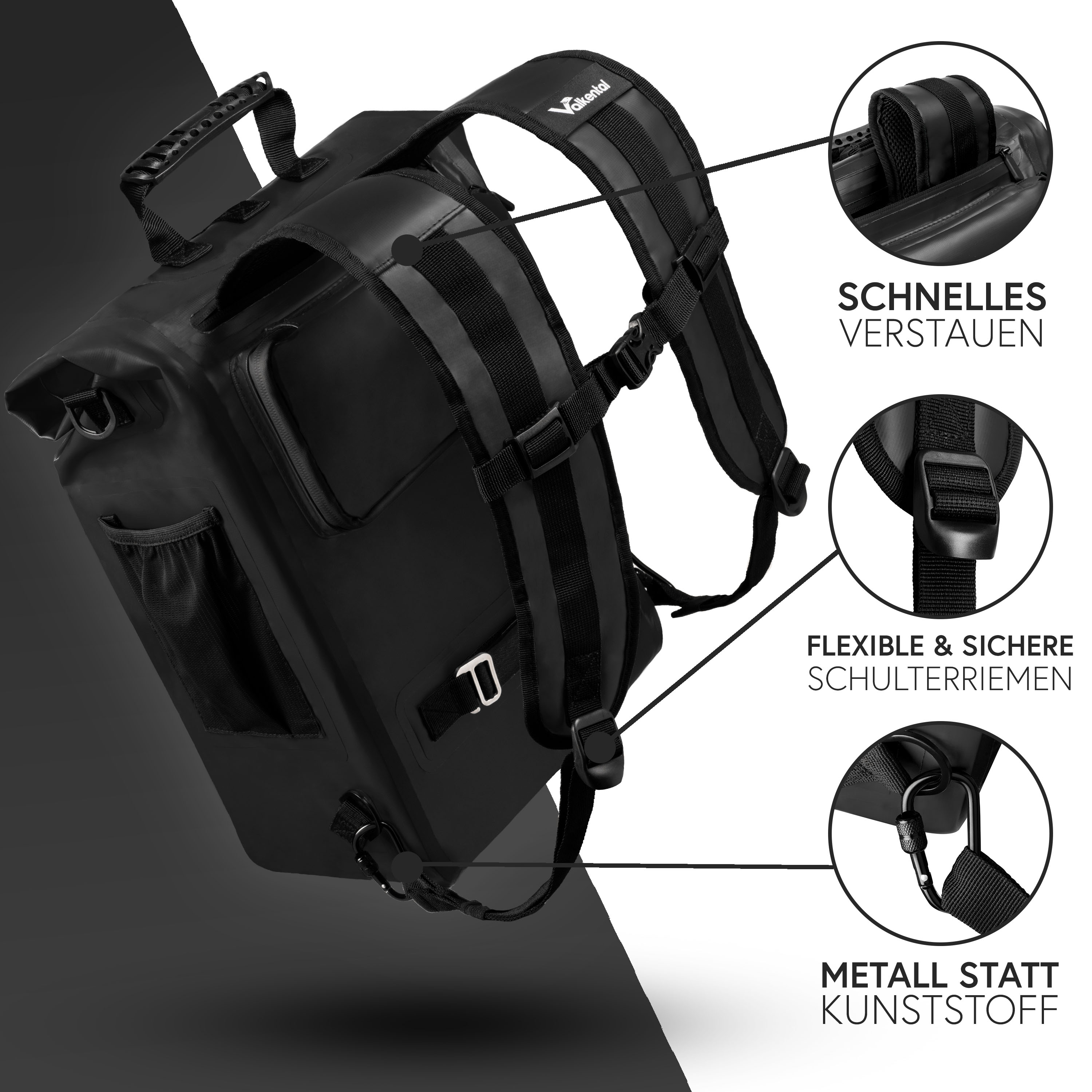 Valkental ValkOne 3 in 1 Fahrradtasche und Rucksack, mattschwarz, wasserdicht!